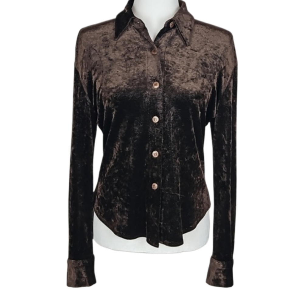 Vintage Corrida Paris Subtle Sparkle Long Sleeve Shirt in Dark Brown, 2 - Picture 8 of 8
